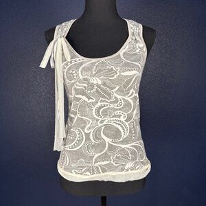 Sparkle & Fade Cream & Gray Tie Front Tank Top, Size Small
